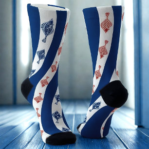 Fische und blaue Streifen Socken