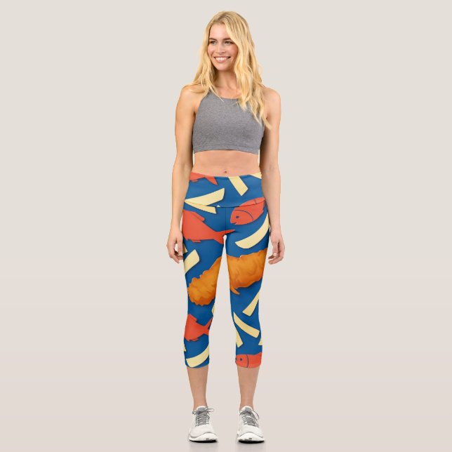 Fische und Chips Capri Leggings (Vorderseite)