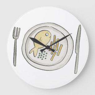 Fische und Chips Große Wanduhr