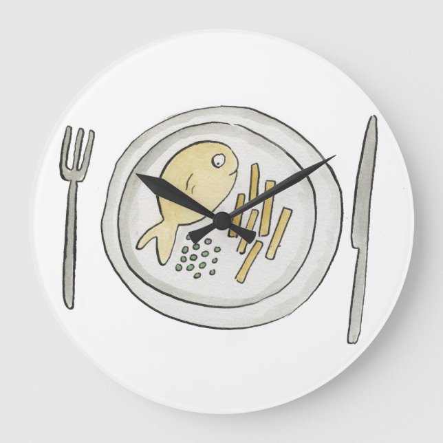 Fische und Chips Große Wanduhr (Vorderseite)