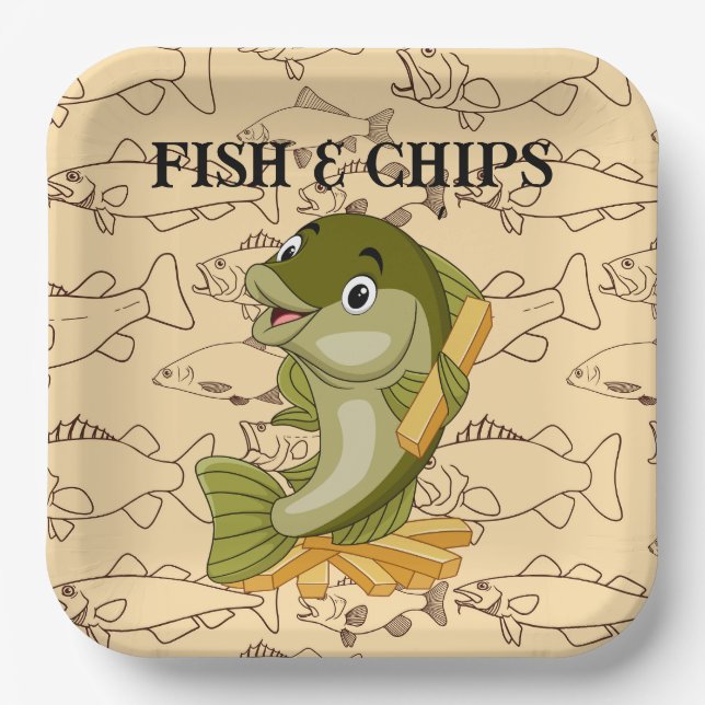 Fische und Chips Pappteller (Vorderseite)