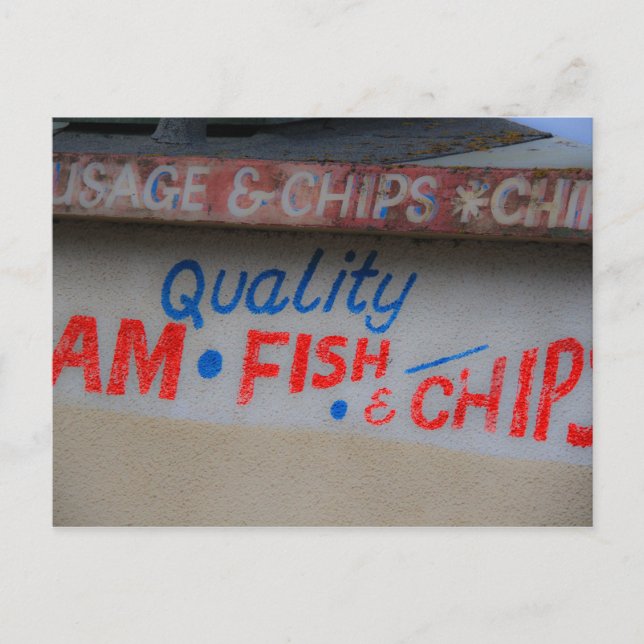 Fische und Chips Unterschreiben Postkarte (Vorderseite)