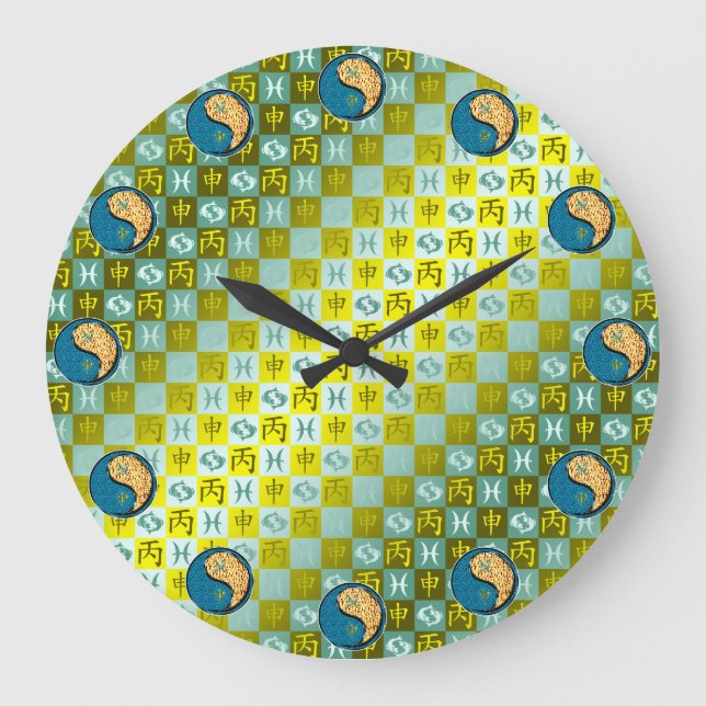 Fische und Feueraffe Große Wanduhr (Vorderseite)