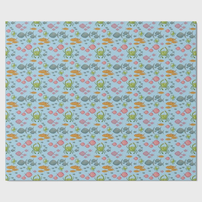 Fische und Krebse Geschenkpapier (Saum)