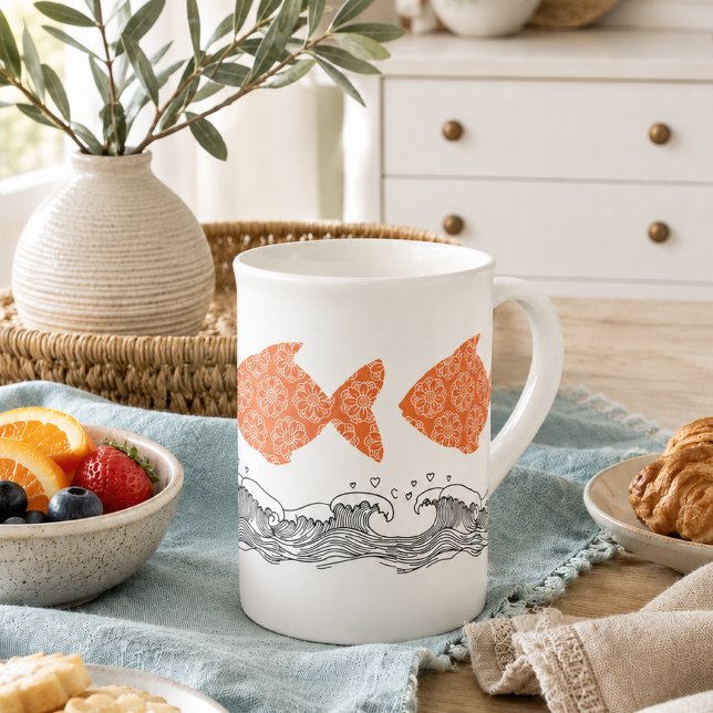 Fische und Wellen Prozellantasse (Von Creator hochgeladen)