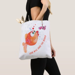 Fische und Wurm Liebe Romantischer Cartoon Zeichne