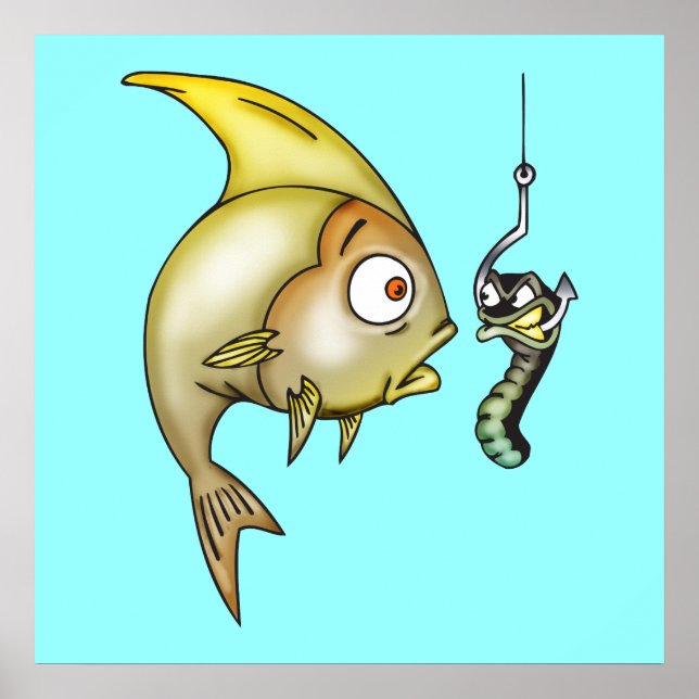 Fische und Wurm Poster (Vorne)