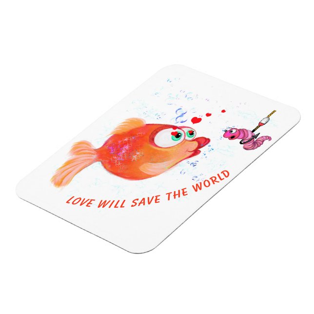Fische und Wurmfische Liebe Romantischer Cartoon M Magnet (Linke Seite)