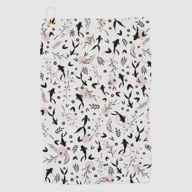 Fische und Zweige japanische Malerei Golfhandtuch (Vorderseite)