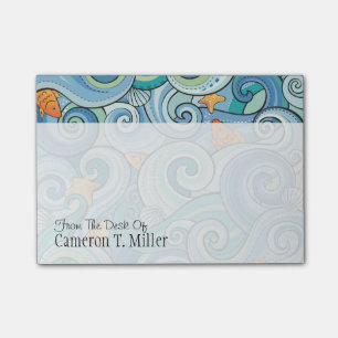 Fische unter dem Wellen-Muster   addieren Ihren Post-it Klebezettel