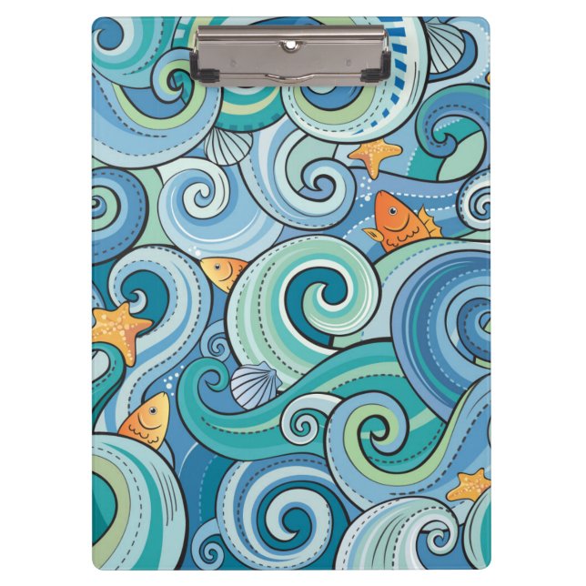 Fische unter dem Wellen-Muster Klemmbrett (Vorderseite)