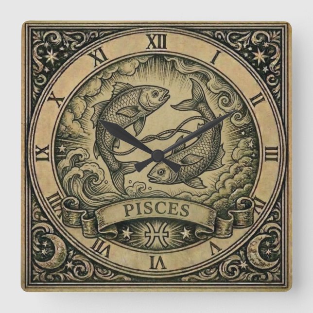 Fische Vintage Sternzeichen Wanduhr (Vorderseite)