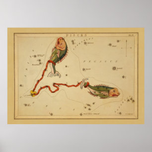 Fische - Vintage-Zeichen des Zodiac-Bildes Poster
