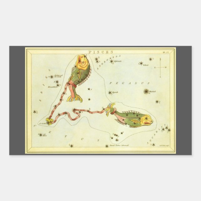 Fische, Vintager Sternbild Urania-Spiegel Rechteckiger Aufkleber (Vorderseite)