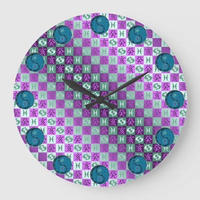 Fische & Wasserbüffel Große Wanduhr (Vorderseite)
