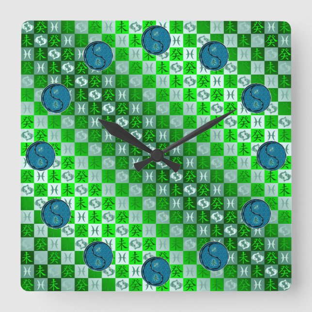 Fische & Wasserziege Quadratische Wanduhr (Vorderseite)