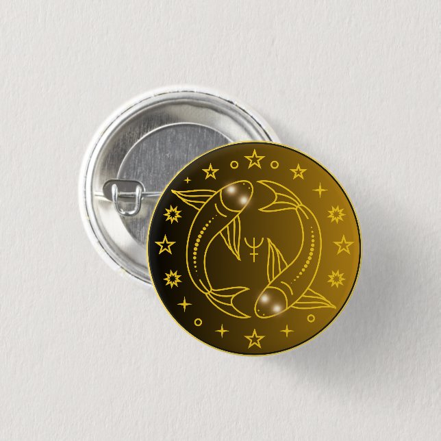 Fische-Zodiac-Emblem | Minimales Himmelssymbol Button (Vorne & Hinten)