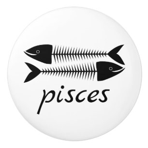 Fische Zodiac-Schilde Fische Knochen Schwarz-weiß Keramikknauf