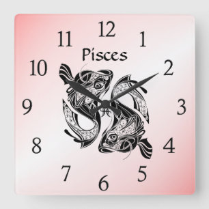 Fische Zodiakuhr pisst pink Quadratische Wanduhr