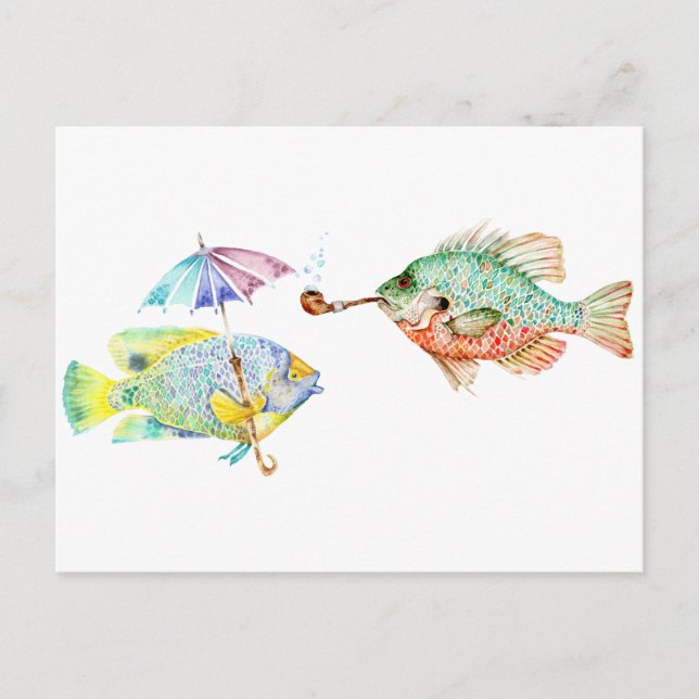 Fische - Zwei Fische Art Drucken Aquarellmalerei Postkarte (Vorderseite)