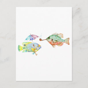 Fische - Zwei Fische Art Drucken Aquarellmalerei Postkarte