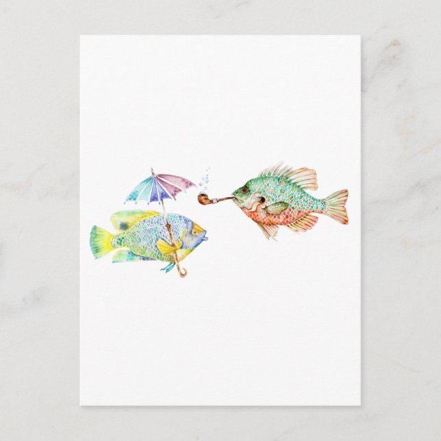 Fische - Zwei Fische Art Drucken Aquarellmalerei Postkarte (Vorderseite)