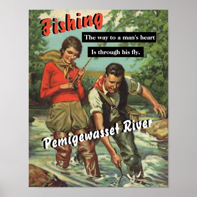 Fischen auf dem Vintagen Pemigewasset River Poster (Vorne)