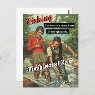 Fischen auf dem Vintagen Pemigewasset River Postkarte