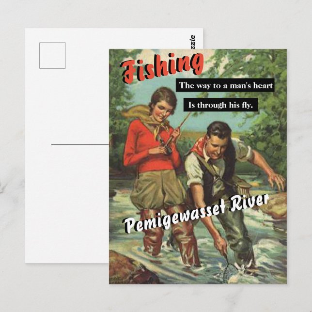 Fischen auf dem Vintagen Pemigewasset River Postkarte (Vorne/Hinten)