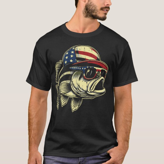 Fischen Barschart USA Mütze Angler T-Shirt (Vorderseite)