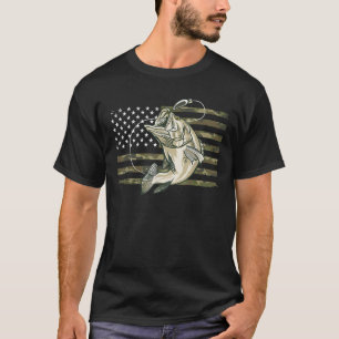 Fischen Camouflage US American Flag Bass Fish T-Shirt