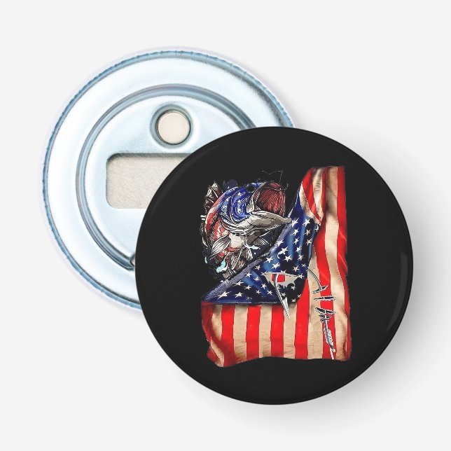 Fischen der amerikanischen Flagge Vintag USA Bass  Flaschenöffner (Vorderseite)