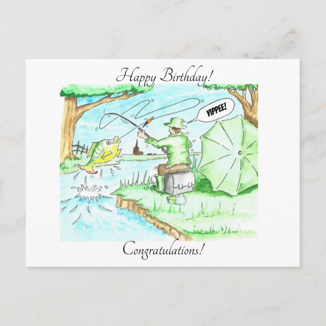 Fischen - Der große! Yippee! Postkarte (Vorderseite)