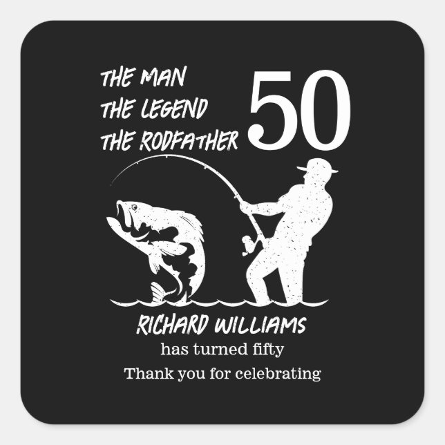 Fischen des legendären Rodvaters 50. Geburtstag Quadratischer Aufkleber (Vorderseite)