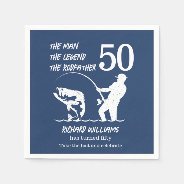 Fischen des legendären Rodvaters 50. Geburtstag Serviette (Vorderseite)