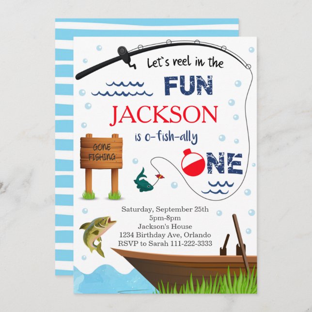 Fischen Einladung zum 1. Geburtstag (Vorne/Hinten)