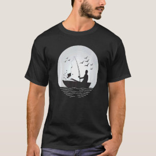 Fischen Fisch Fischer Lustige Silhouette Mond Sonn T-Shirt