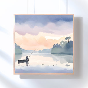 Fischen gegangen   Lake Airy Wasserfarbe Friedlich Poster