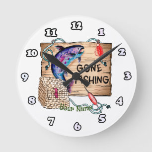 Fischen gegangen runde wanduhr