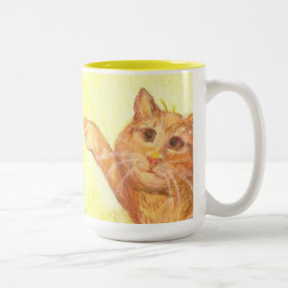Fischen-Hund und (Nahaufnahme) Katze/Tasse Zweifarbige Tasse