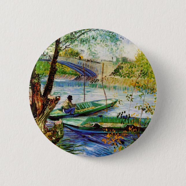 Fischen im Frühling, Vincent van Gogh. Schön fis Button (Vorderseite)