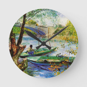 Fischen im Frühling, Vincent van Gogh. Schön fis Runde Wanduhr