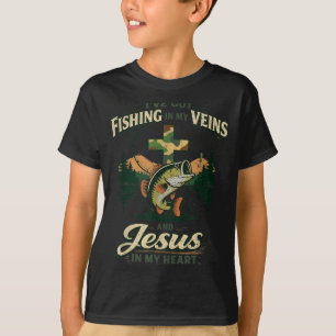 Fischen in den Adern Jesus im Herzen Christliches T-Shirt