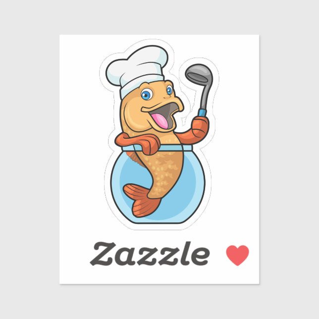 Fischen in Glas als Koch mit Soup-Löffel Aufkleber (Blatt)