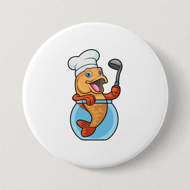 Fischen in Glas als Koch mit Soup-Löffel Button (Vorderseite)