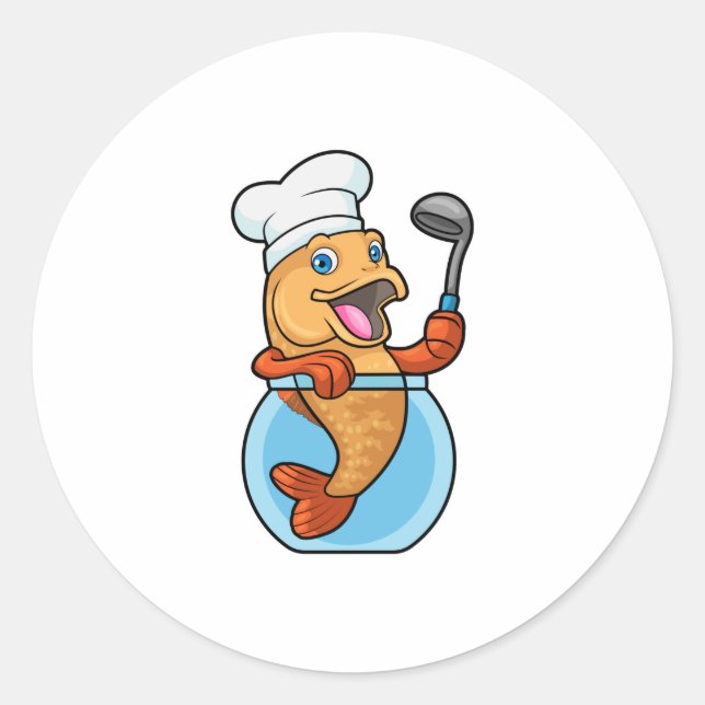 Fischen in Glas als Koch mit Soup-Löffel Runder Aufkleber (Vorderseite)