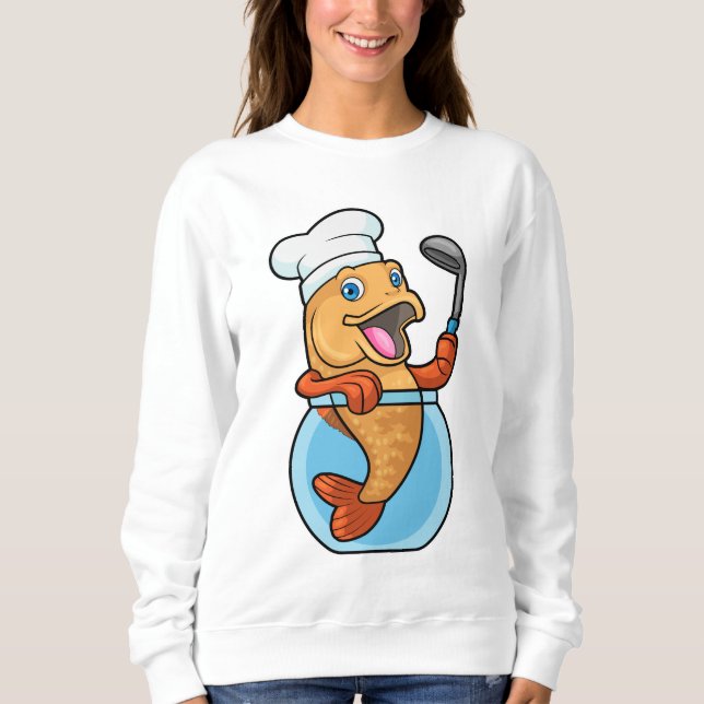 Fischen in Glas als Koch mit Soup-Löffel Sweatshirt (Vorderseite)