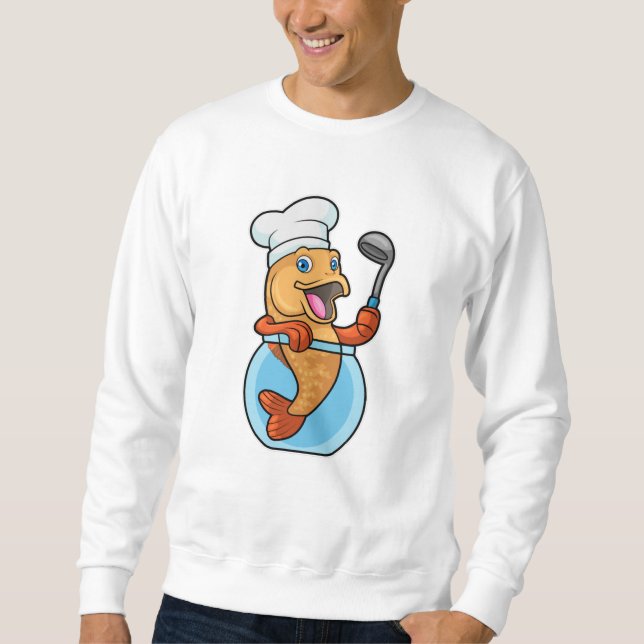 Fischen in Glas als Koch mit Soup-Löffel Sweatshirt (Vorderseite)