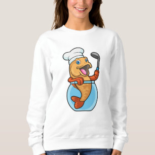 Fischen in Glas als Koch mit Soup-Löffel Sweatshirt