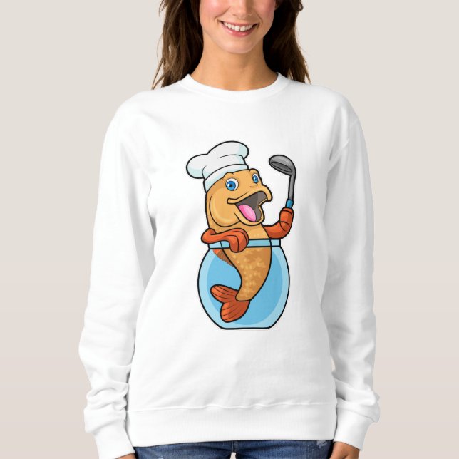 Fischen in Glas als Koch mit Soup-Löffel Sweatshirt (Vorderseite)